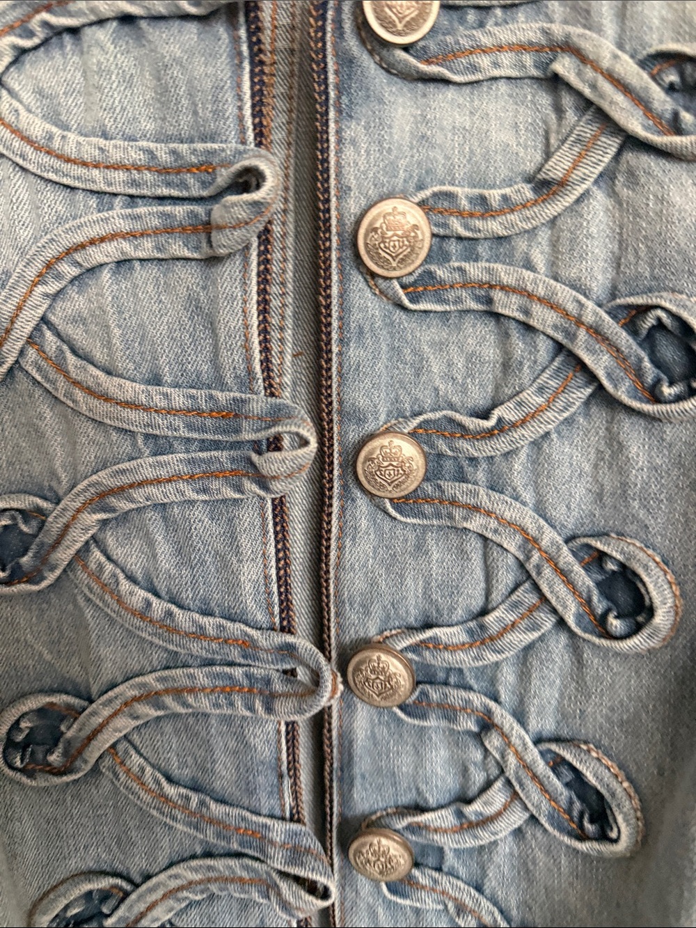 Free People Light Blue Denim Military-Inspired Jacket with cord Trim L - Picture 4 of 5